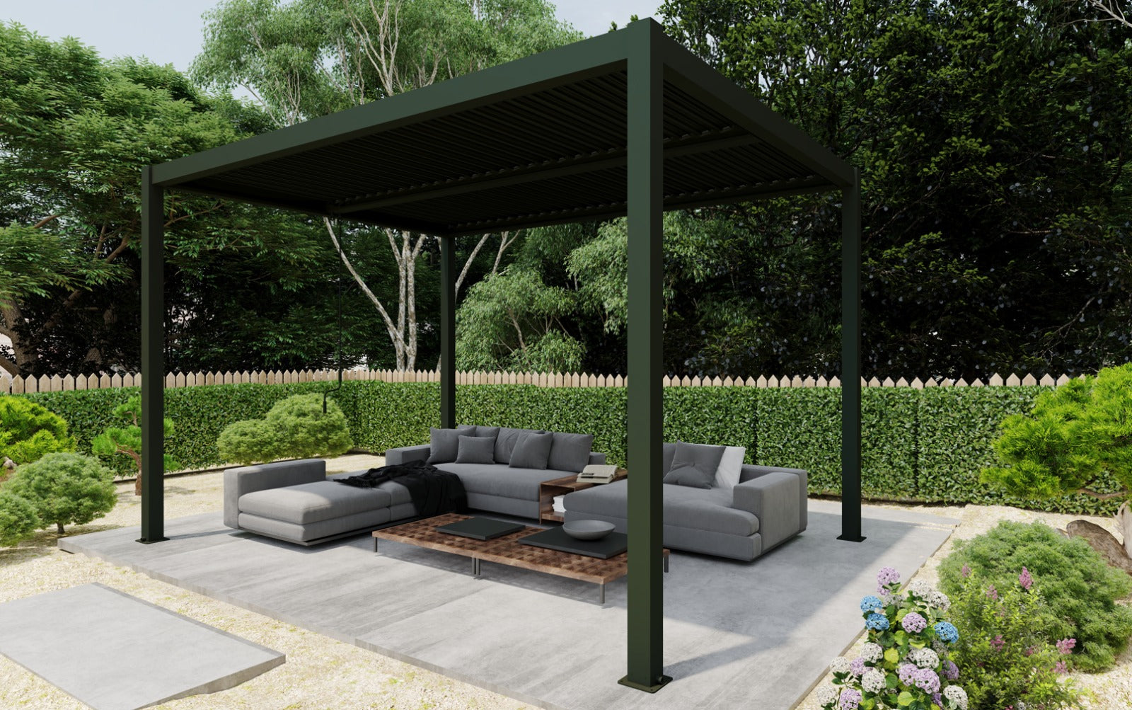 Pérgola Bioclimática 4×3 en Aluminio – 100%  Impermeable con Láminas Regulables