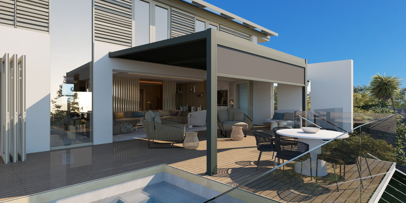 Pérgola Bioclimática 4×3 en Aluminio – 100%  Impermeable con Láminas Regulables